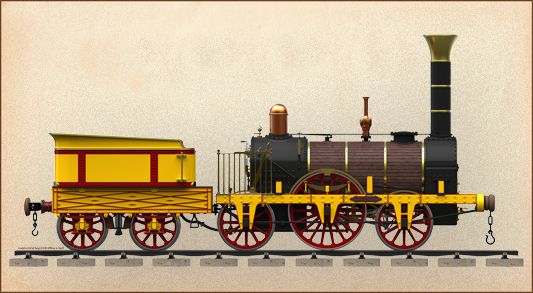 Early Stephenson Locomotive.